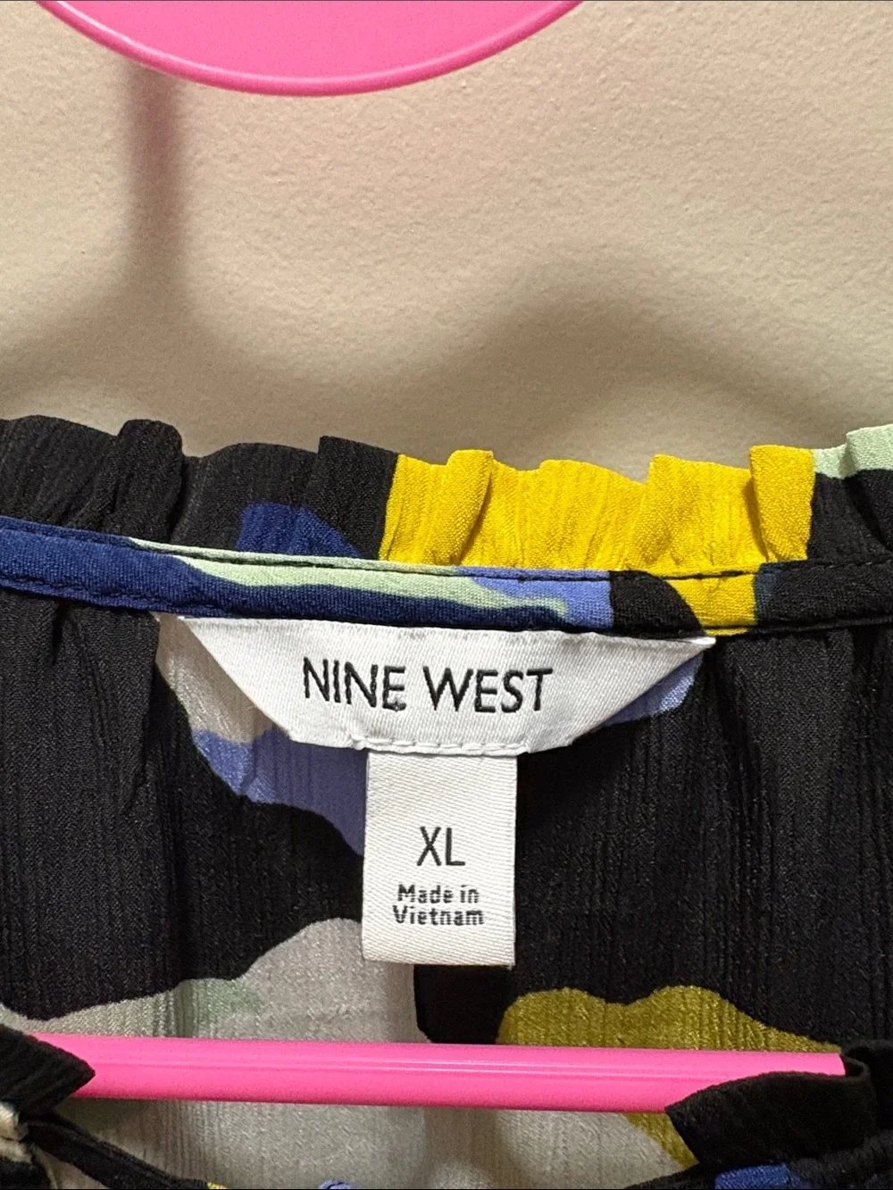 Nine West Black Top with Yellow, Blue & White Abstract Print - Picture 2 of 5
